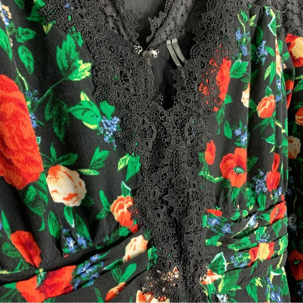 Anthropologie Lacy V Neck Black Floral Mini Dress , size 6 - Picture 8 of 13